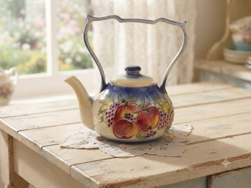 Vintage ceramic teapot fruit - vintage,