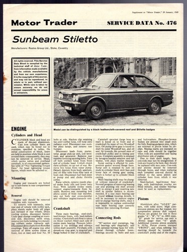Sunbeam stiletto 1969 motor - stiletto,