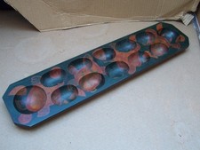 Vintage Owari / Mancala Game African Carver wood With Marbles. Turtle Pattern