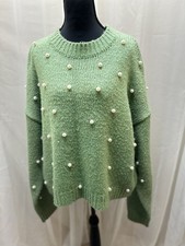 Womens XL Green Sweater Pearl