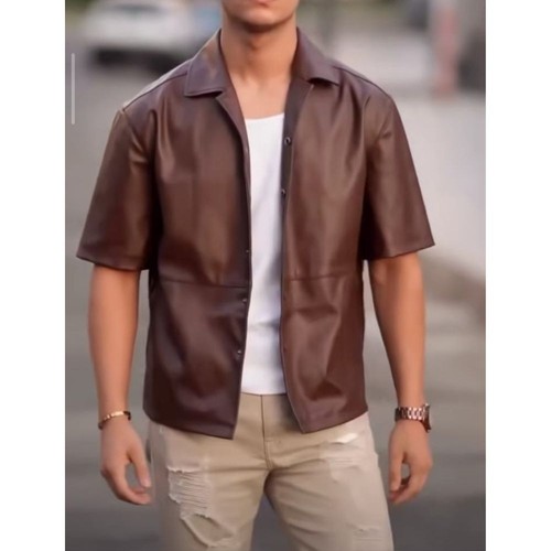 Men leather shirt real - men,