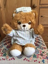 Vintage Golden Bear Teddy Beddy Bear Nightgown Nightcap Plush Soft Toy 12"