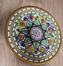 Spanish Wall Plate Gold Trim. 12” Diameter.  Inlaid Hand Crafted Spain Christmas