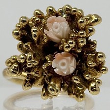 Vintage Gold Tone Carved Coral
