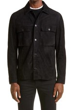 Mens Black Suede Shirt Leather Trucker Jacket Custom Made Size S M L XL 2XL 3XL