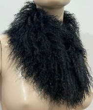 D.EXTERIOR Italy Black Mongolian Lambswool Hook & Eye Fastened Lined Neck Scarf