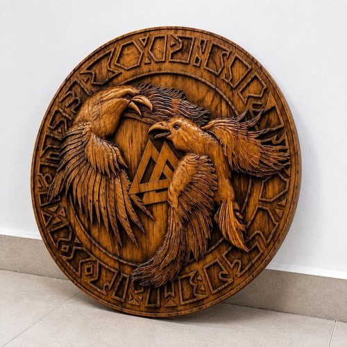 Viking symbol raven - raven, wooden