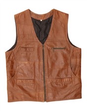 VINTAGE Mens Leather Gilet UK 42 XL Brown BH01