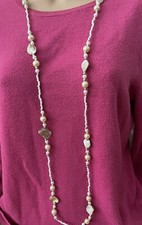 Cream  Pearl And Gold Long Necklace