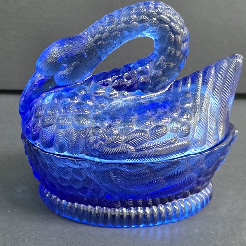 Colbalt glass swan - swan, on
