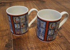 Pair of Wedgwood christmas mugs, fine bone china, made in England, typography.