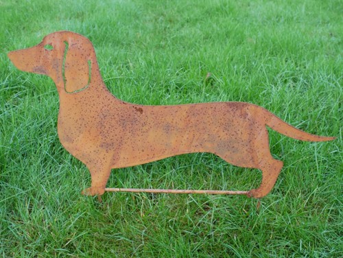 Rusty metal garden sausage - sausage, dog