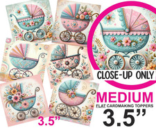 Pretty Baby Pram Floral New Baby Card Toppers MEDIUM 3.5" CRAFTS/Tags/Cardmaking