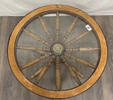 Mid Century Oak Ship Helm Occasional Table GLASS MISSING ! 