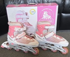 White & Pink Power Adjustable Inline LED Skates, Size L,  5-7