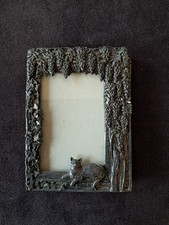 Silver Plated Photo Frame. Cat, Ivy +Lilac. Engraved Poem. Glass Front, Vintage.