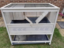 Ferplast Indoor White Wooden Large Rabbit 2 Tier Animal Hutch Furniture Style