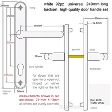 White uPVC Door Handles Pair 92PZ Sprung Lever 240mm Patio Replacement