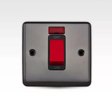 1 Gang Double Pole 45A Light Switch With Neon Black Nickel