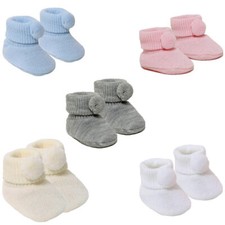 Baby Pom Pom Booties Newborn Knitted Bootees Boy Girl 0-3 Months