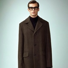Vintage 1960s Men’s Herringbone Wool Cashmere Crombie Mod Coat 44” England