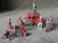 1950's Lead Diecast  Stagecoach Crescent And Cowboys Indians England E126