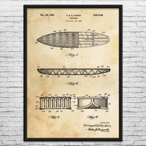 1950 surf board patent wall - board,