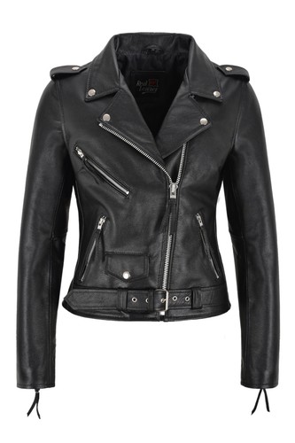 Ladies biker leather jacket - leather,