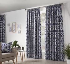 Pair of Curtains Navy Blue & Grey 90 x 108 inch Skandi RRP £99 2NDS / RETURNS 55