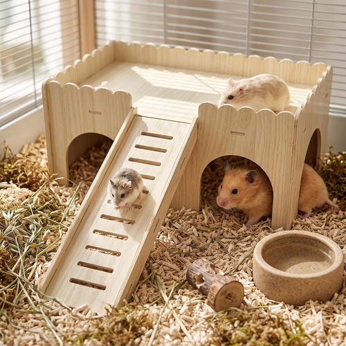 Wooden pet hideout with ramp - pet,