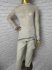 Fuzzi Knit Wool Asymmetric Mesh Top LS Tee Size XS