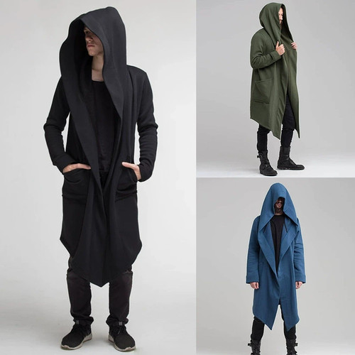 Men solid hoodie long coat - long,