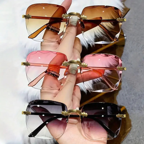 3pcs square rimless sunglasses - 3pcs,