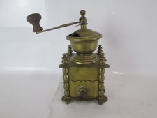 Vintage Antique Brass Metal Coffee Grinder With Wooden Drawer And Handles