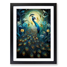 Peacock Art Deco Framed Canvas