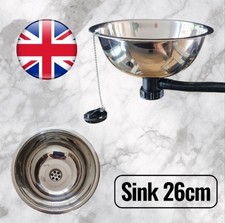 Round Stainless Steel Small Sink 26cm Kitchen Caravan Campervan & Waste Pipe