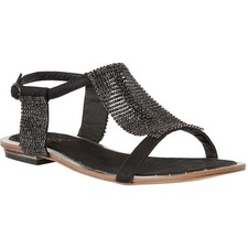 Lotus Black Sequin Open Toe Flat Shoes Sandals Low Heel Party Evening Size 5 38