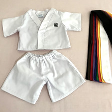 Build a Bear - Martial Arts / Karate Outfit  - White Jacket & Trousers / 9 Belts