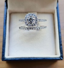 QVC 925 Sterling Silver Diamonique Halo Style Ring Band Set UK Q