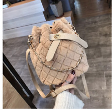 Teddy faux fur diamond grey bucket bag
