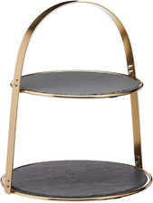 Artesa Cake Stand, 2 Tier, with round Slate Serving Platters and Brass Finish,