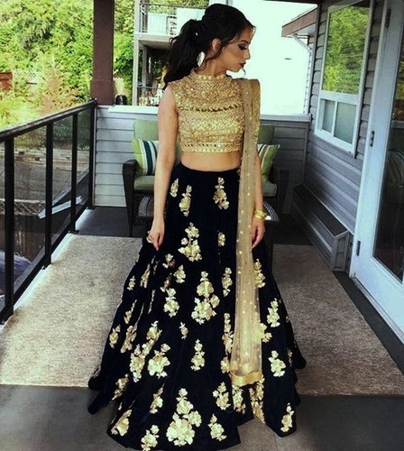Black lehenga choli indian - lehenga,