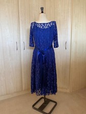 Monique Lhuillier occasion dress size 18 navy blue lace with stretch under slip.