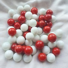 OPAQUE 'CANDYCANE MIX' - RED AND WHITE - 25 Solid Colour Glass Marbles, 14mm