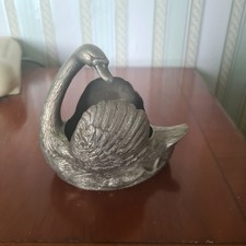 Vintage Swan Figurine Silver Plated Metal Bird Ornament & Trinket Bowl