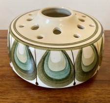Jersey Pottery Vintage Dark Green Rose Posy Bowl Vase Retro 70s Pot Pourri