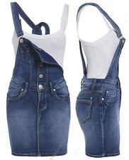 NEW Womens Denim Dungaree Dress Ladies Jean Pinafore Skirt Blue Sizes 8 10 12 14