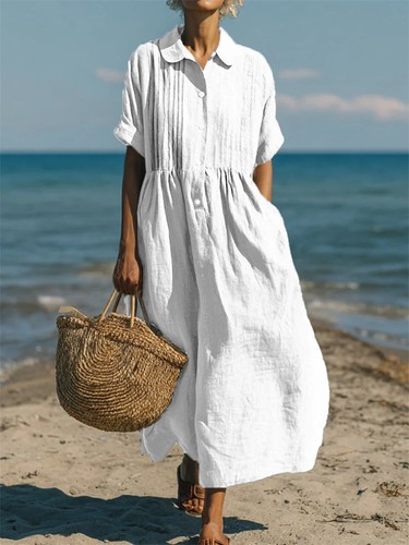 Lady button pleated linen - pleated,