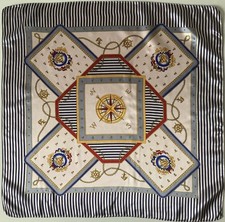 C1 A Blue Nautical Design 21 Inch Square Vintage 100% Silk Bandana Scarf 