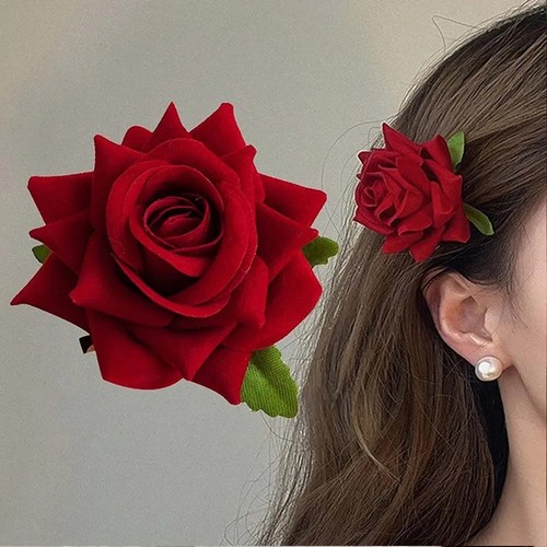 Flower hair rose clip hairpin - rose,